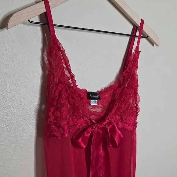 Frederick's of Hollywood Babydoll Sheer Ruffle Lace Chemise Lingerie Red Large - Picture 5 of 10